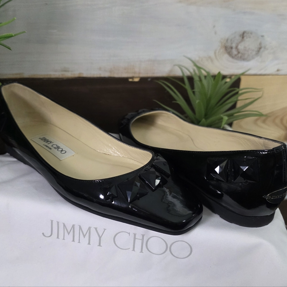 Jimmy Choo Black Patent Flats with Stud Accents